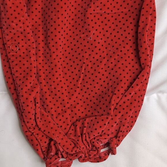 Vintage 24 months Baby Girl Cotton Short Sleeve Romper Red with Black Polka Dots - Picture 7 of 12